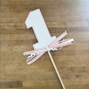 Pink and White Number One Cake Topper